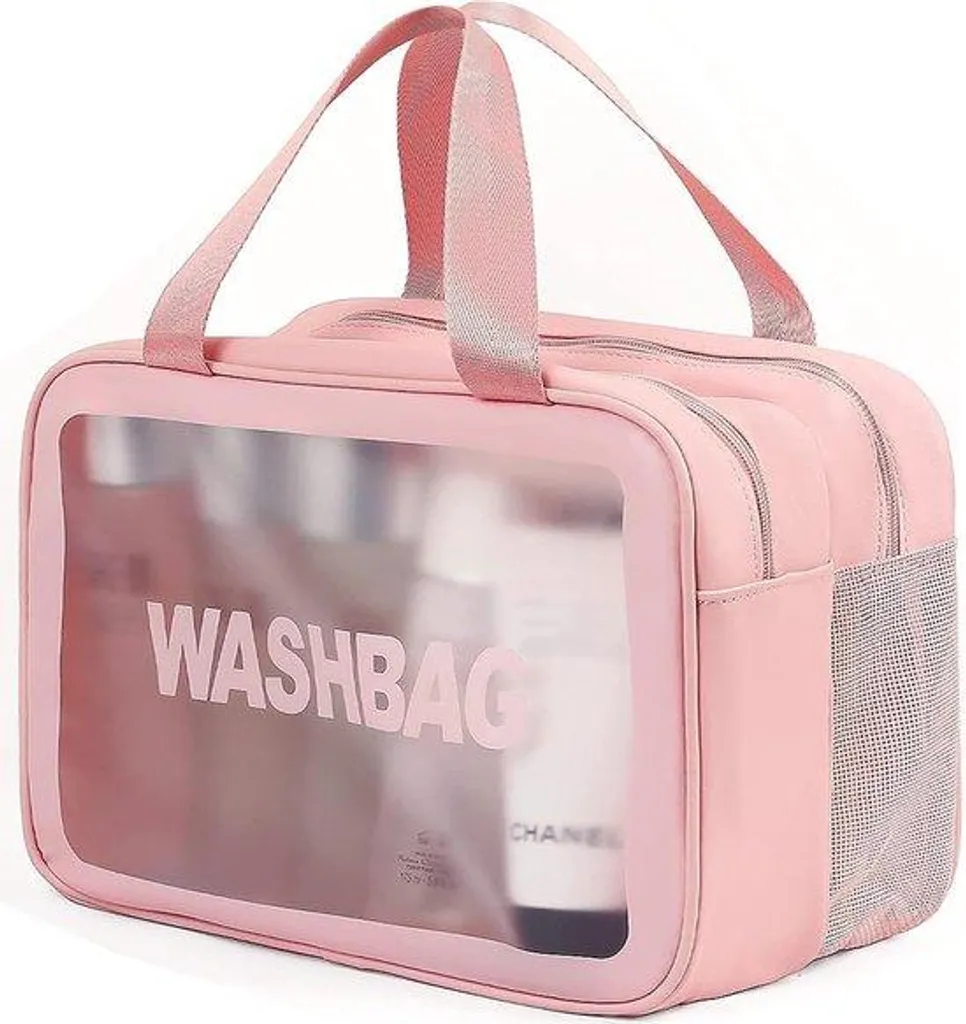 Trousse de voyage pour femme et homme : sac étanche rose grand modèle