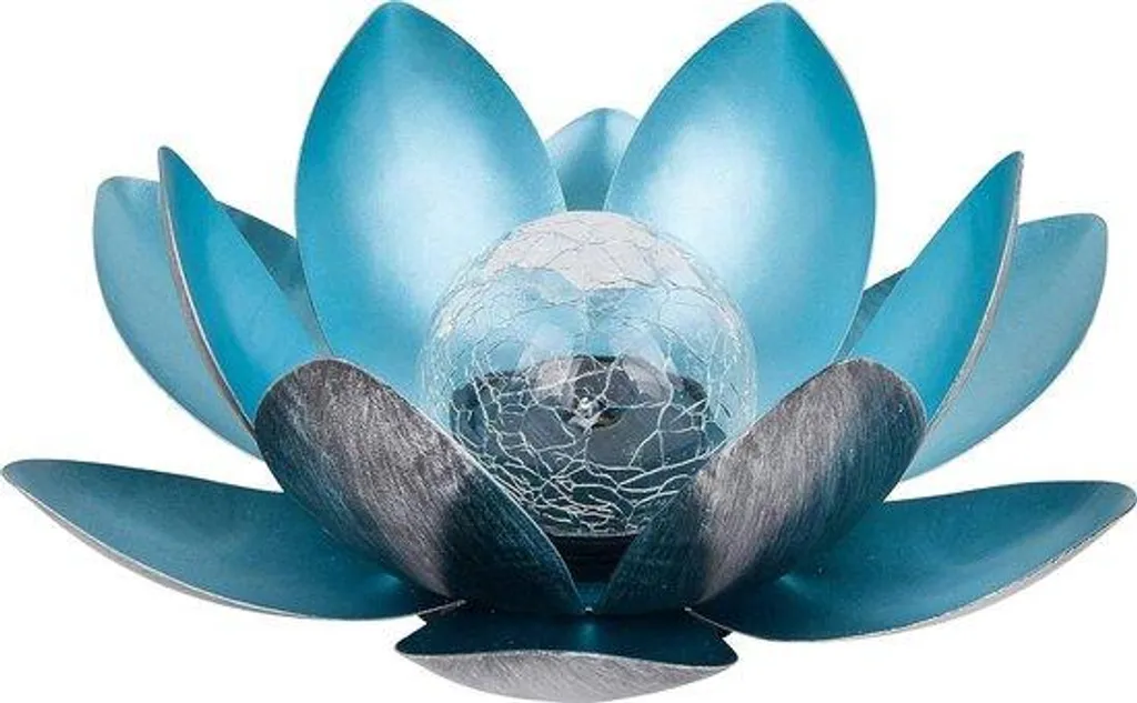 Lampe Lotus Solaire Métal Bleu 27,5 cm : Éclairage Jardin sans Câblage