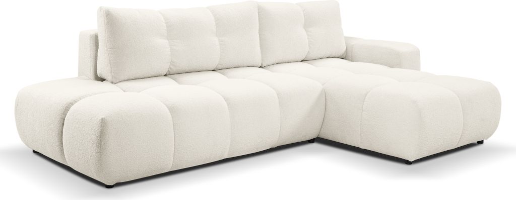 KEF Ecksofa Soro, Couch mit Schlaffunktion, Big Sofa L-Form mit Kunststoffbeine, Schlafcouch mit Bettkasten, 288x90x176 cm, Hellgrau, Rechte Seite