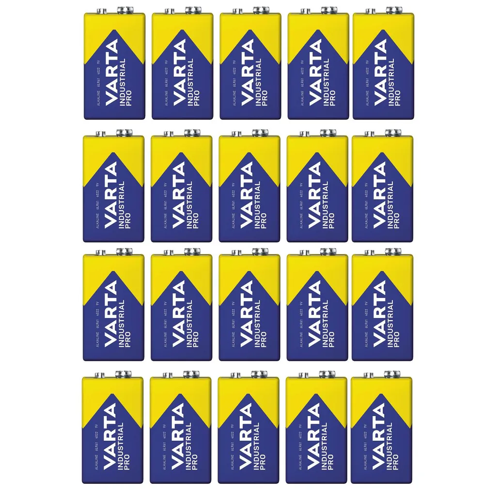 Varta Industrial Pro 6LR61 9V : Lot de 20 Piles Alcalines R9V Haute Qualité