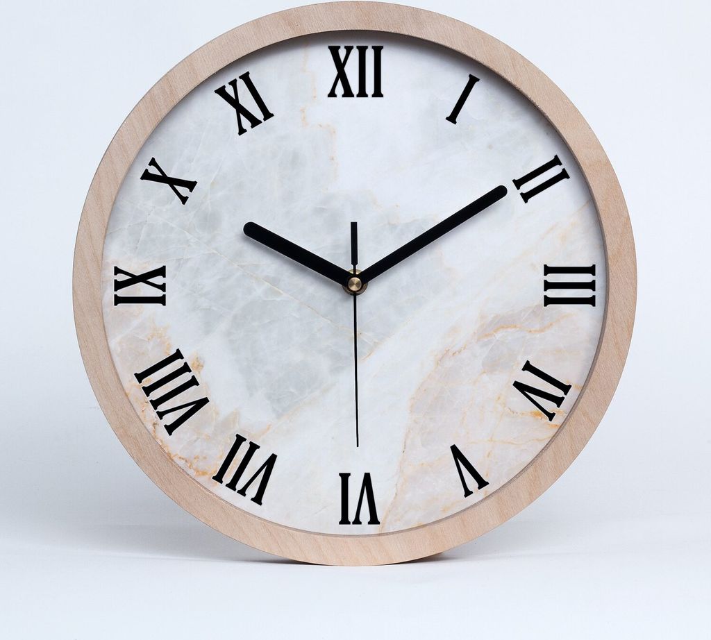 Holzuhr 20fi cm wanduhr - schwarze Spitzen - Marmor