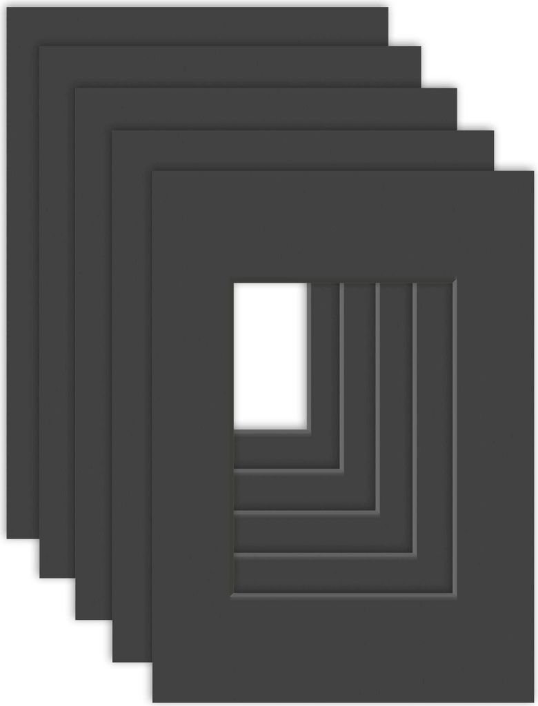 DEHA Design Passepartout (5er Set) 21x29,7 cm (DIN A4) für Bilder im Format 13x18 cm, Schwarz