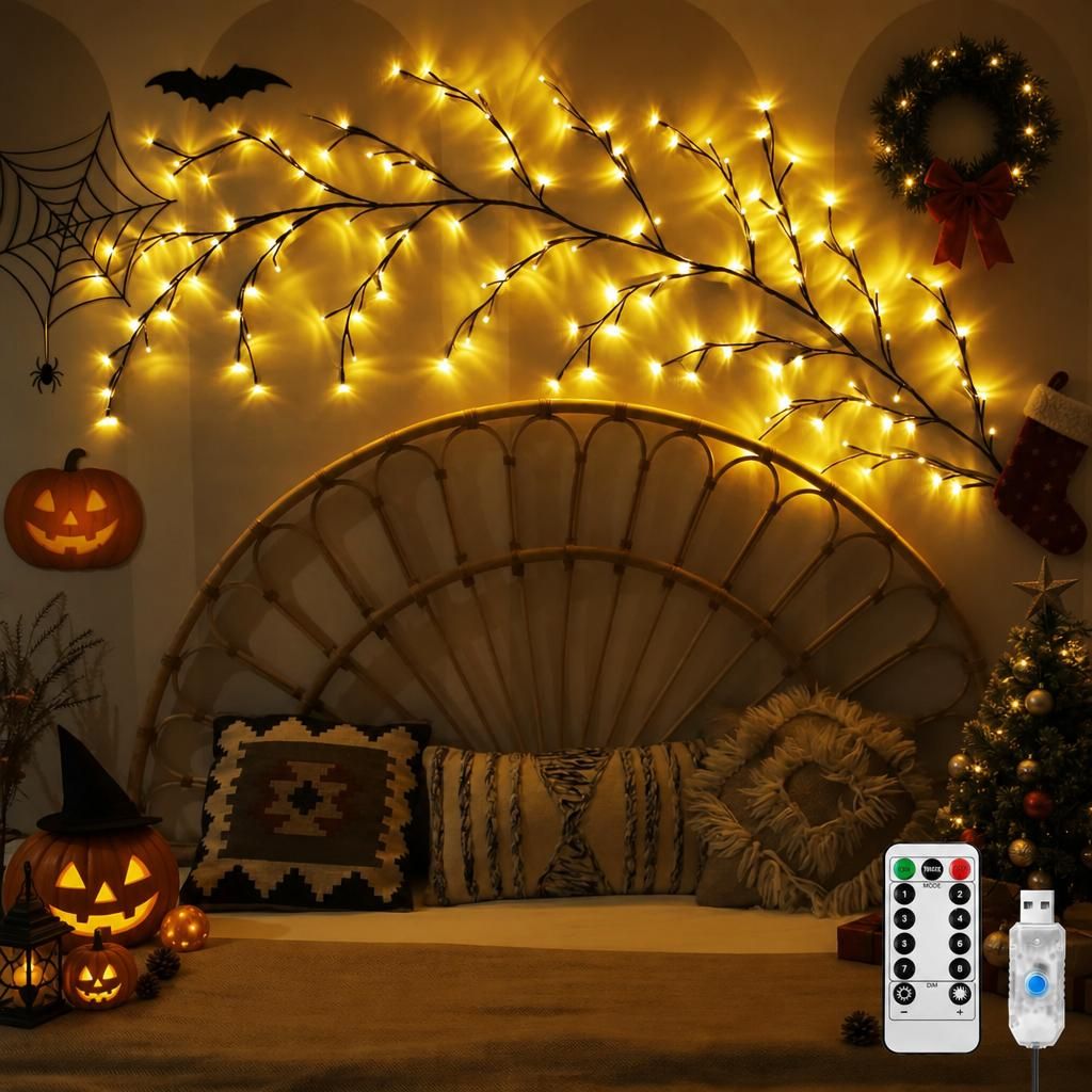 144 LED Weidenzweig-Lichterkette mit 8 Modi, USB & Produktbild 