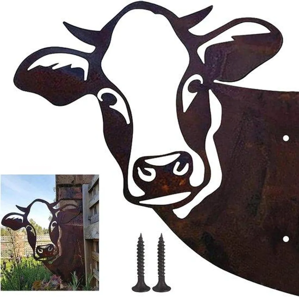 Statue de vache en métal effet rouille - Décoration de jardin champêtre
