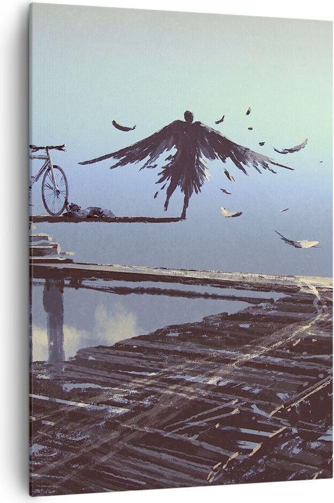Bild auf Leinwand - Leinwandbild - Einteilig - Vogel Fahrrad modern - 70x100cm - Wand Bild - Wanddeko - Wandbilder - Leinwanddruck - Wanddekoration...