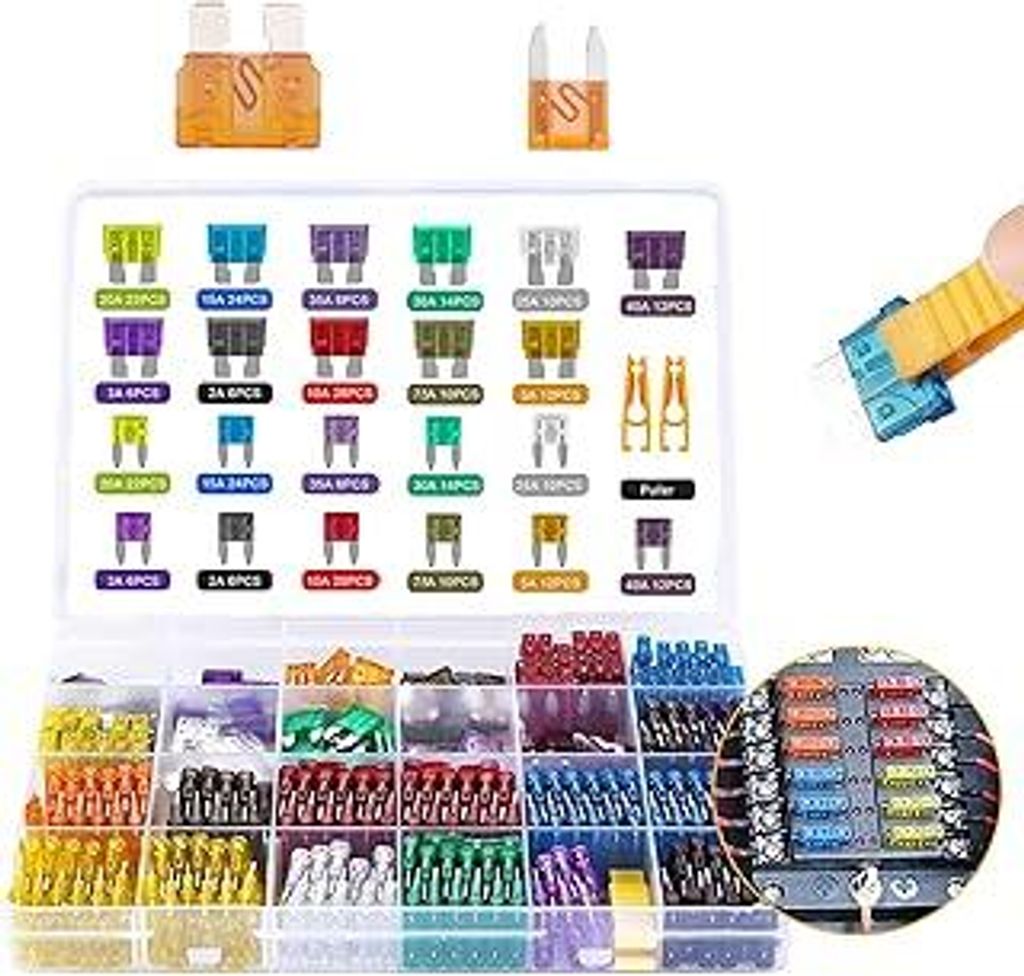 Petutu 300-teiliges Autosicherungsset 2A/3A/5A/7A/5A/10A/15A/20A/25A/30A/35A/40A zum Austausch von Standard-Autosicherungen, Mini-Autosicherungsset...