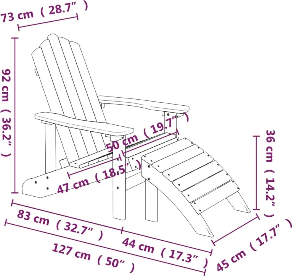 Ensemble de Relaxation Jardin Adirondack Marron avec Tabouret Intégré - 5