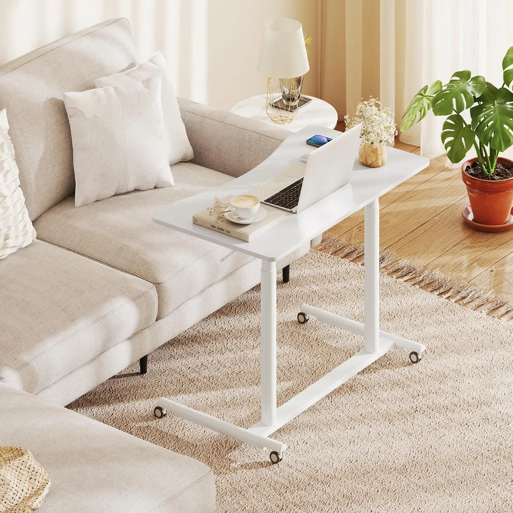 Table pour ordinateur portable design en C table d'appoint blanche - 8