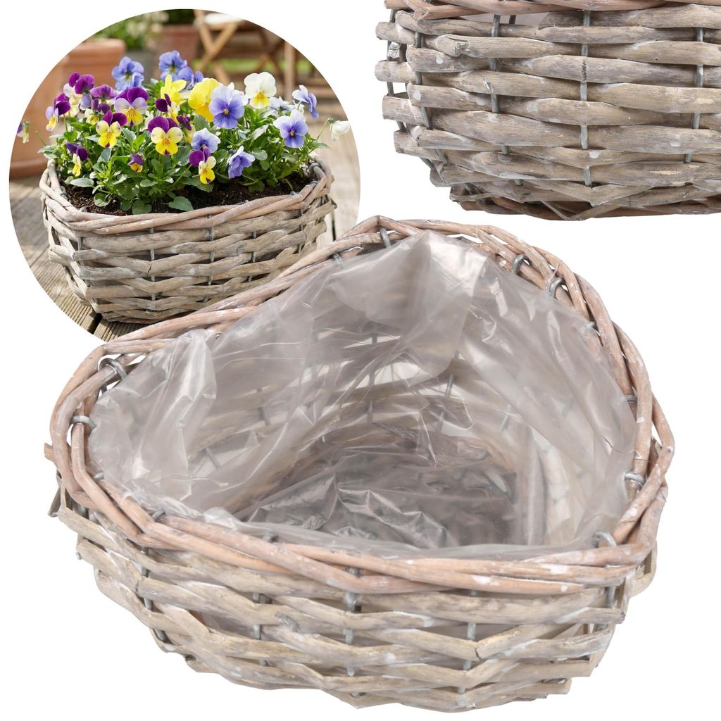 Kleiner Weidenkorb in Herzform mit Folie, Pflanzkorb, geflochtener Blumentopf 17x19x8 cm