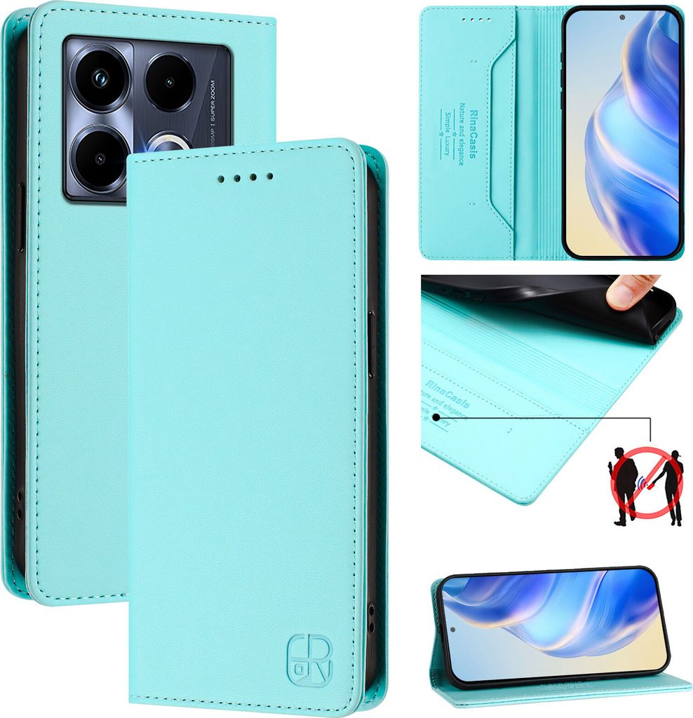 Lederhülle für Infinix Note 40 5G Hülle Flip Brieftasche Kartenfächern Ständer Schutzhülle Türkis