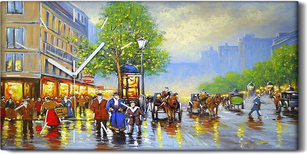 Wanduhr Bürouhr Leinwand Bild Kunstdruck 60x30 Alt Stadt Landschaft Vintage-Stil - weiße Hände