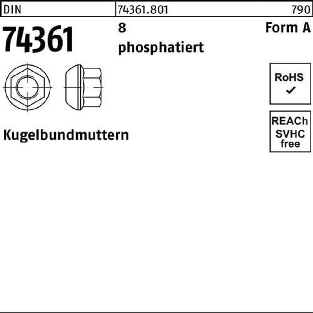 Kugelbundmutter DIN 74361 AM 14x1,5 SW19 8 phosphatiert