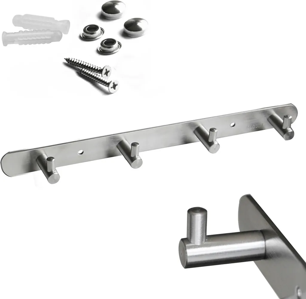 Appendiabiti da Parete 4 Ganci in Acciaio Inox - Binario Moderno
