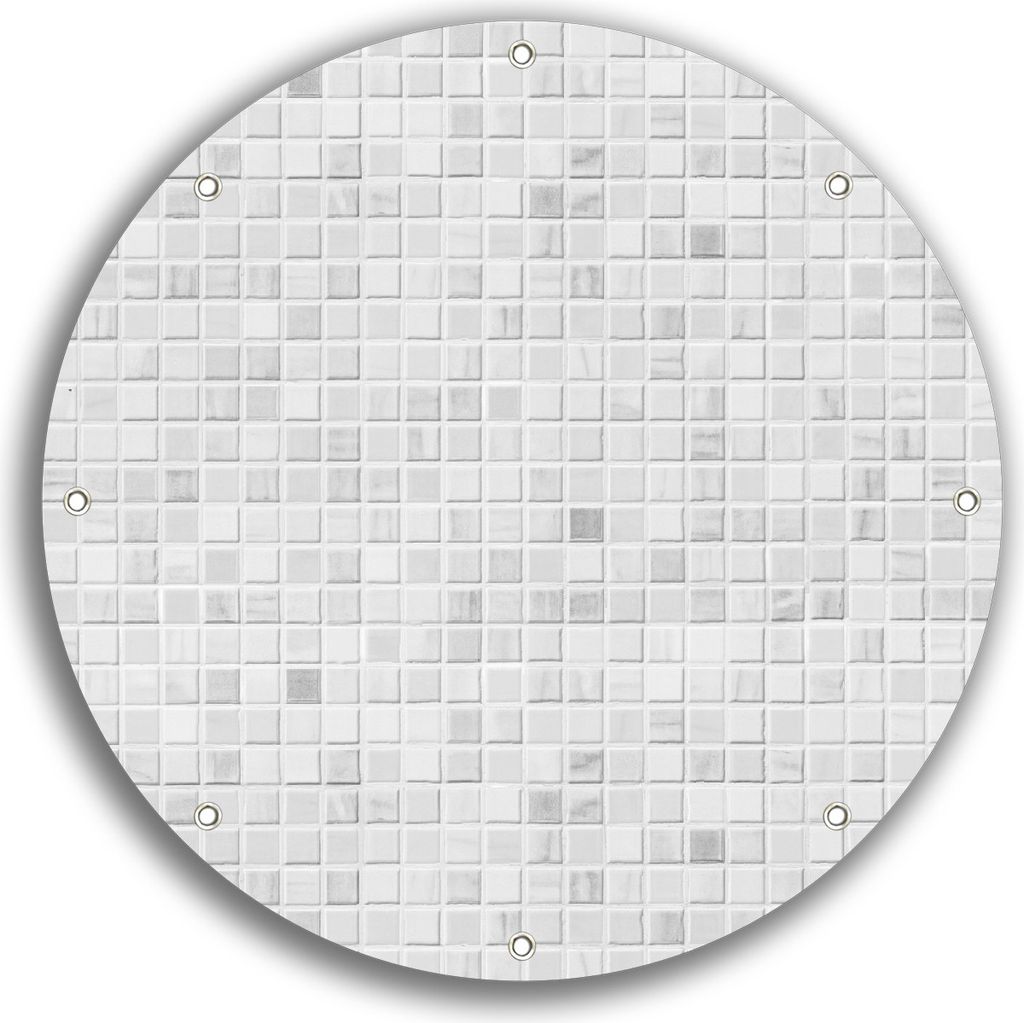 Wallario rundes Outdoor-Poster für Garten oder Balkon, Motiv Fliesen im Bad weiß-grau, 30 cm Durchmesser