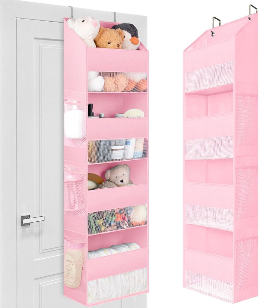 Türablage mit 4 Fächern, 1 Stück, Aufbewahrungsorganizer für die Türinnenseite, rosa Türablage, hängende Türablage fürs Schlafzimmer
