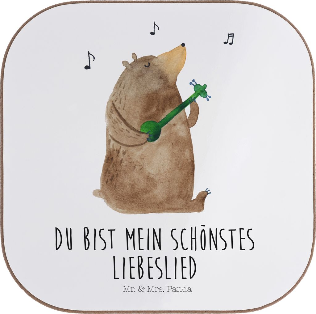 Mr. & Mrs. Panda Flaschenuntersetzer Bär Lied - Weiß - Geschenk, Holzuntersetzer, Teddy, Untersetzer für Gläser, gläseruntersetzer, Coaster, F...