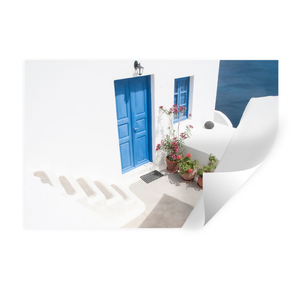 MuchoWow Wandtattoo Wandsticker Wandaufkleber Architektur - Blau - Weiß - Tür 60x40 cm Selbstklebend und Repositionierbar - Wierderverwendbar -...