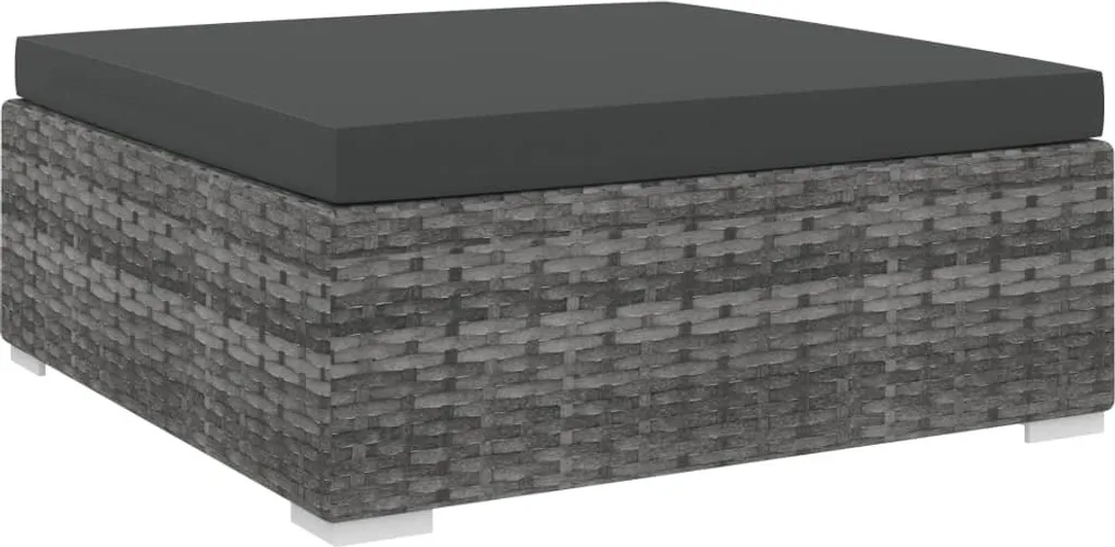 The Living Store Sgabello modulare 1 pezzo + cuscini in rattan grigio