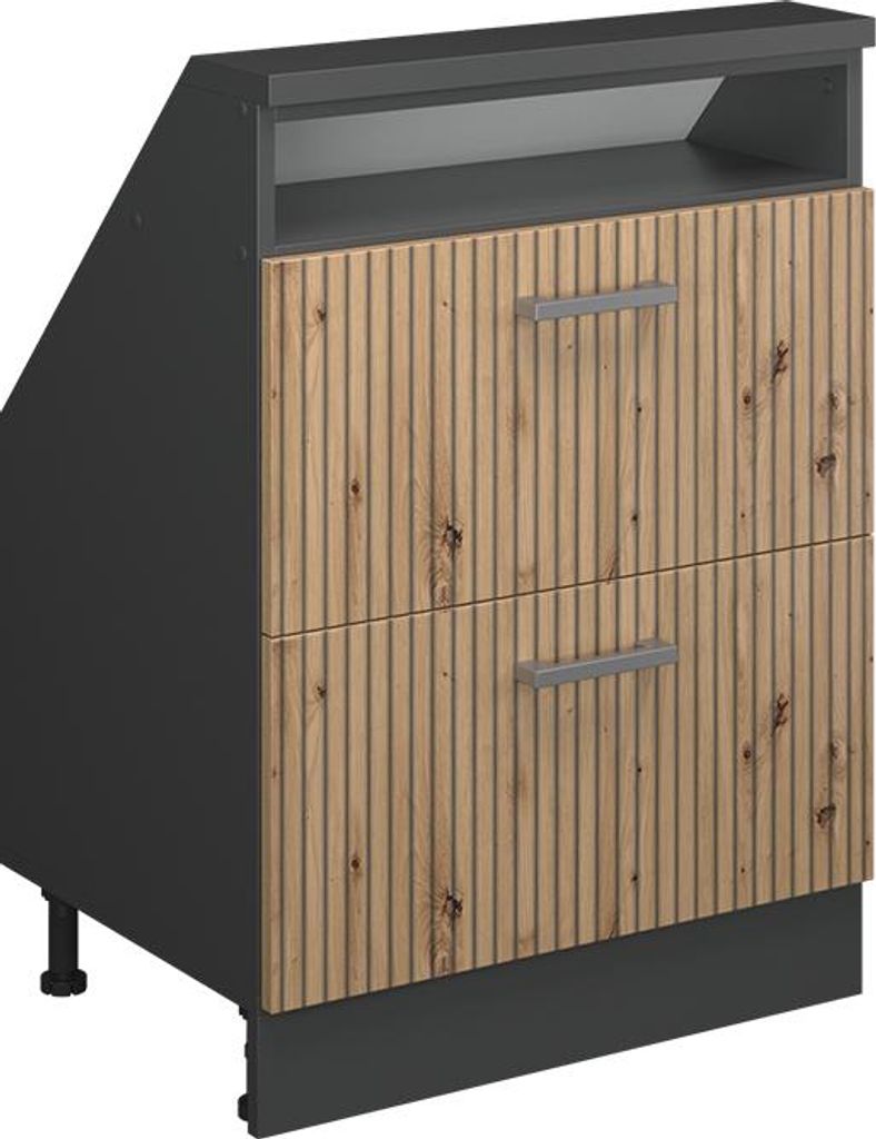 Vicco Küchenschrank für Dachschrägen R-Line, 60 cm mit 2 Schubladen, Artisan Eiche/Anthrazit