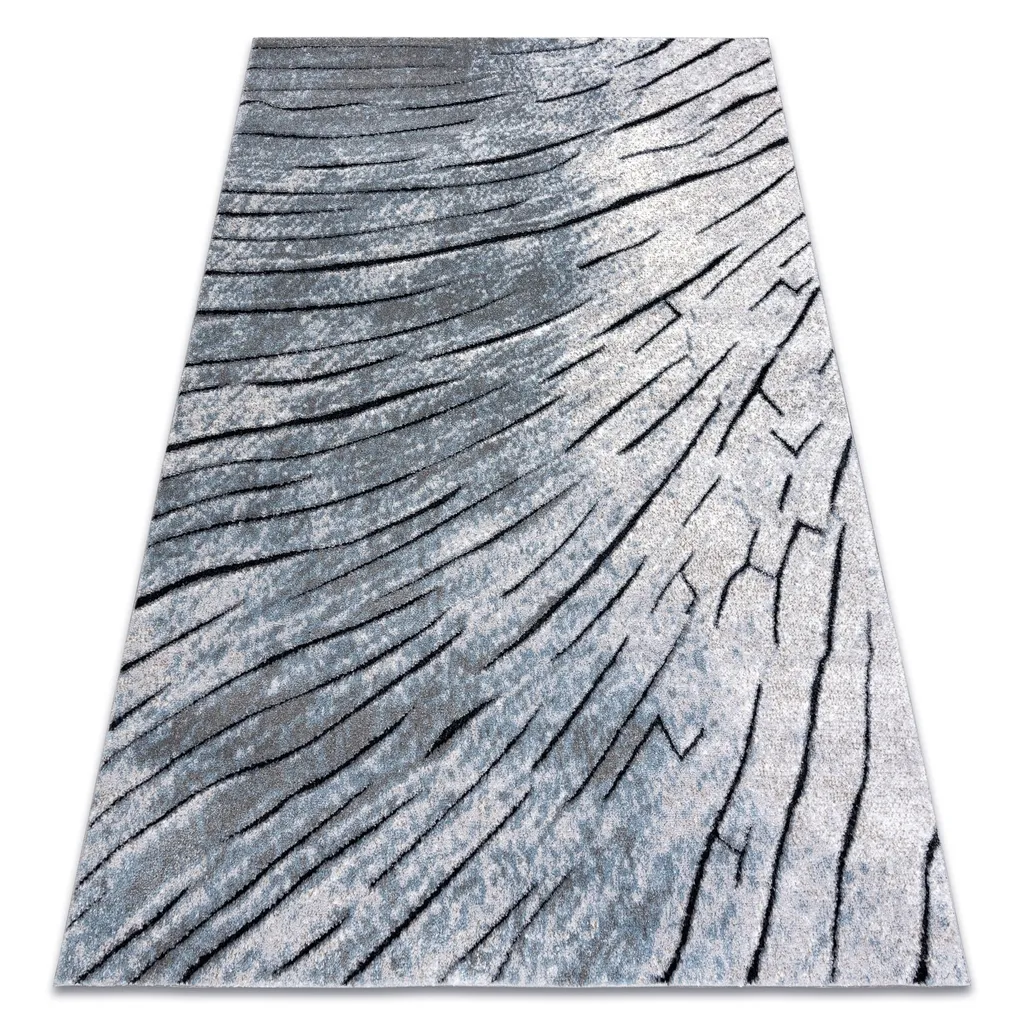 Tapis de salon moderne bleu et gris 120x170 cm relief effet bois COZY