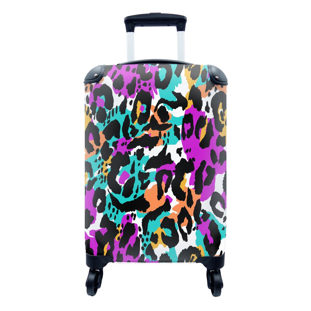 MuchoWow Koffer Handgepäck Trolley Rollkoffer Kleine Reisekoffer mit 4 Rollen - Regenbogen - Panther - Muster - Cabin Size < 55x40x23 cm & 55x40...