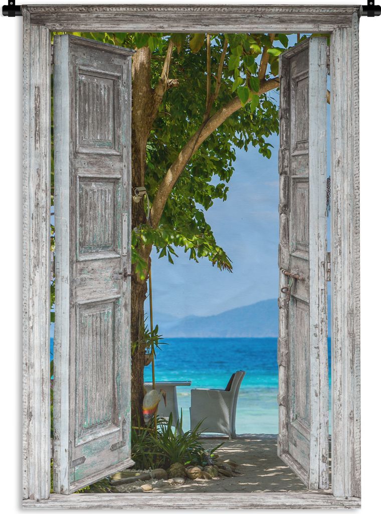 MuchoWow Wandteppich Wandbehang Strand - Tropen - Meer - Blick 90x135 cm Tapisserie Dekoration Wandtuch - Baumwolle - Wandskulptur