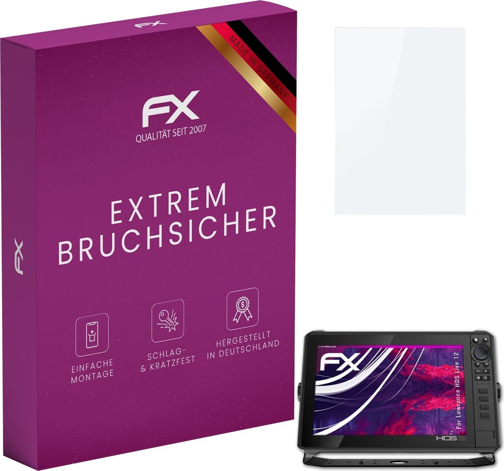 atFoliX FX-Hybrid-Glass Displayfolie kompatibel mit Lowrance HDS Live 12 Glasfolie