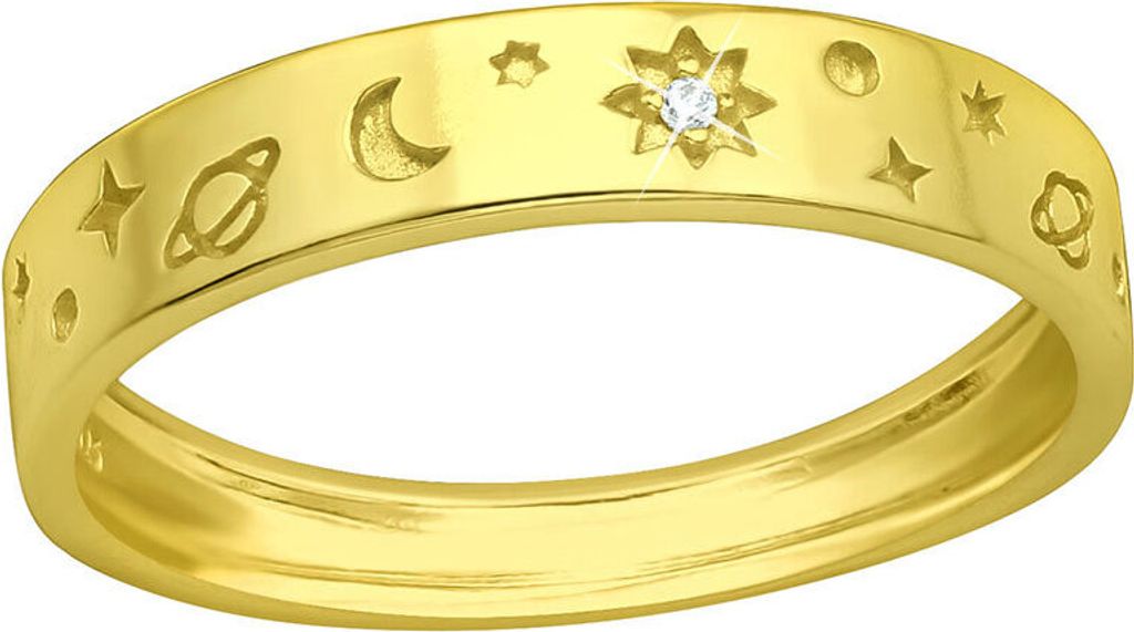 Ring Mond und Sterne gold: 925 Silber Ring mit Zirkonia 59 (18.8 mm Ø)