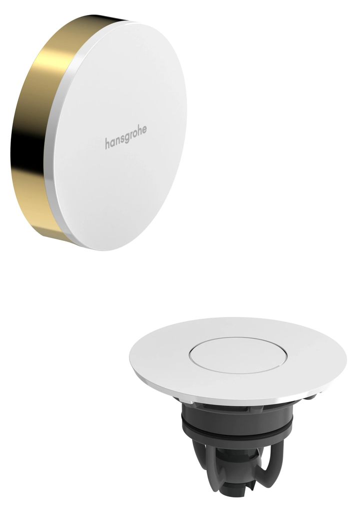 hansgrohe Ablauf- und Überlaufgarnitur Fertigset, Polished Gold Optic, Weiß Hochglanz, 1 Stk.