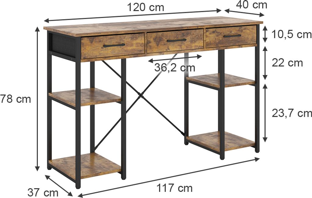 Bureau Eiken 120 cm eiken vintage met metalen frame