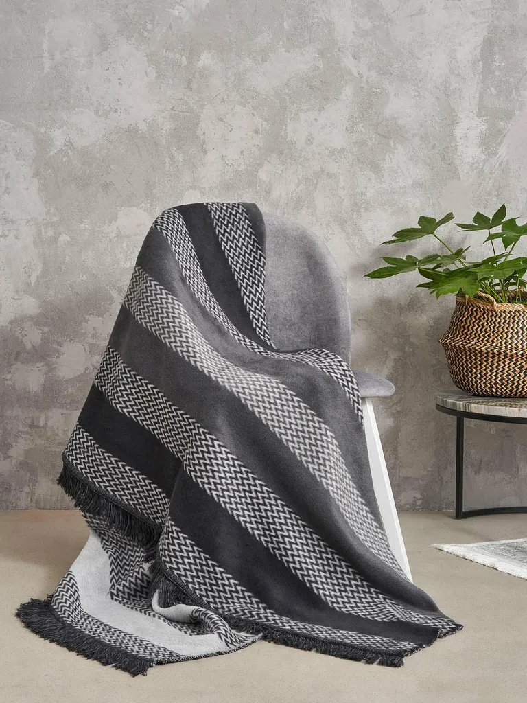 Housse de couette en coton acrylique à rayures zigzag Unia SG
