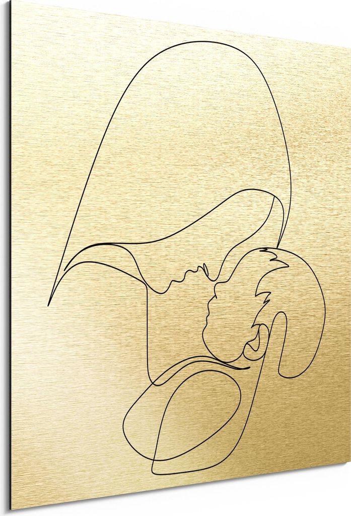 DEQORI Alu-Dibond Bild Gold 50x50 cm 'Mutterliebe' Wandbild Metall dünn Design