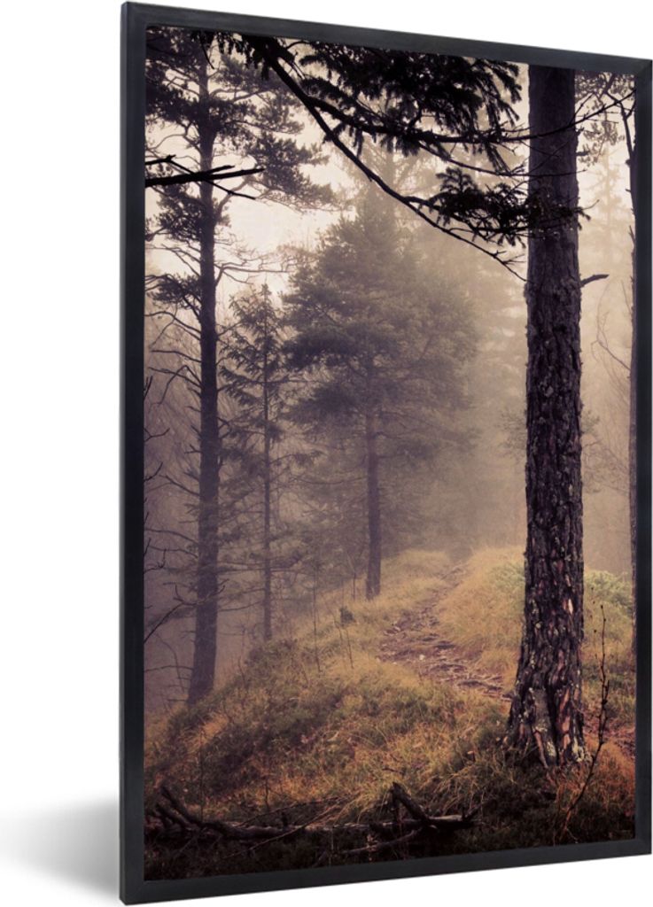 MuchoWow Gerahmtes Poster Nebel - Herbstdekoration - Natur - Wald 20x30 cm - Poster mit Schwarzem Bilderrahmen Wandposter Rahmen Foto Bilder - Dr...
