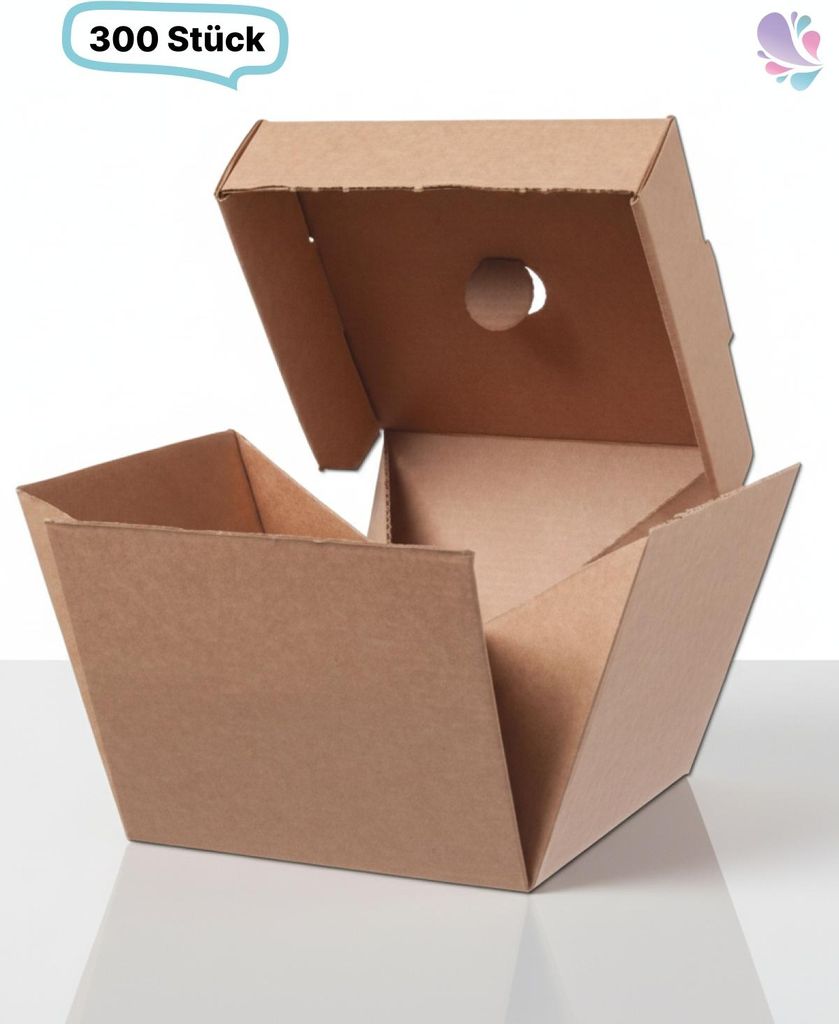Hamburger-Box klein, 300 Stk, 12x12x10cm, to go, take away, natürliches Design, faltbar