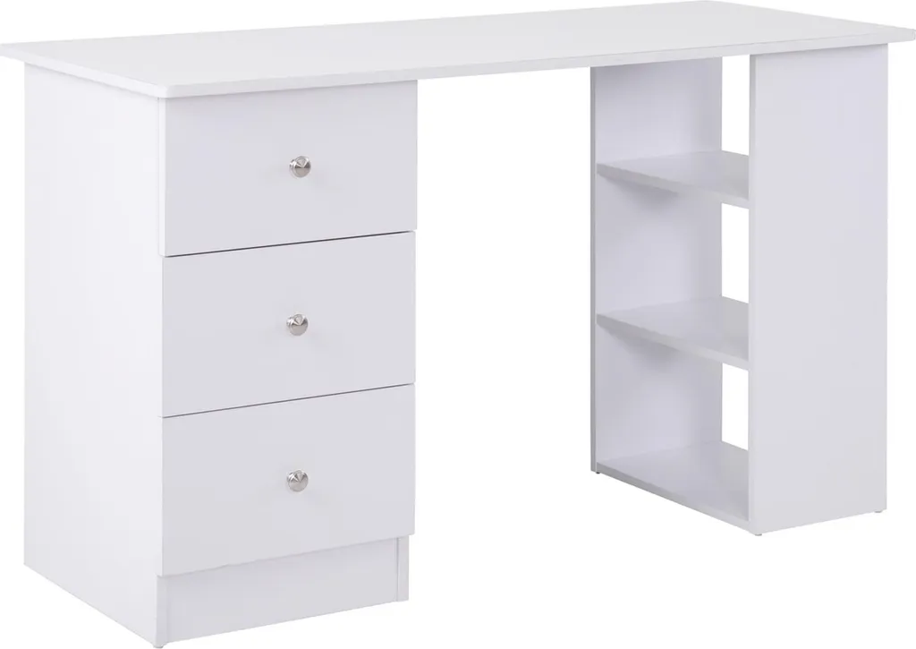 Bureau pour télétravail blanc 120cm avec rangements dossiers et PC