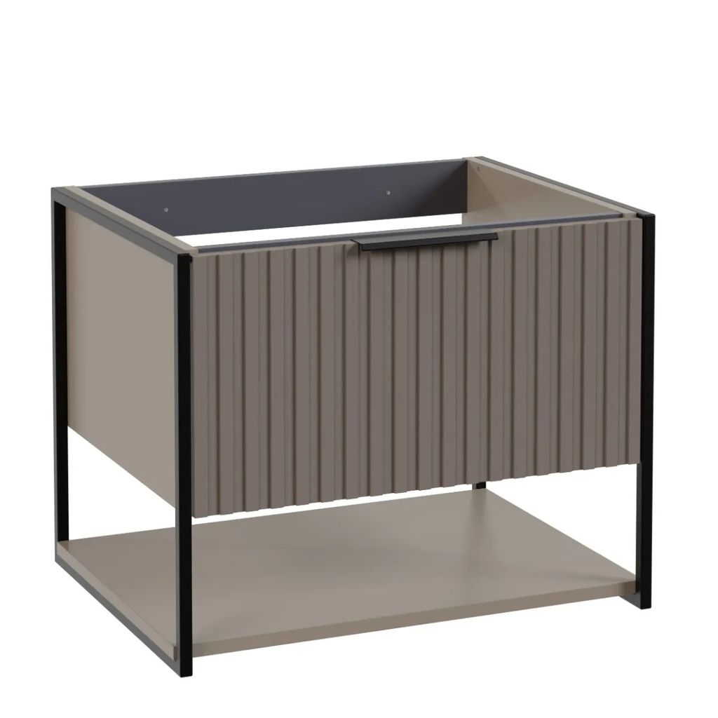 Waschbeckenunterschrank TURF 60 cm Grau mit Schublade und Ablage hängend Badmöbel geriffelter Front