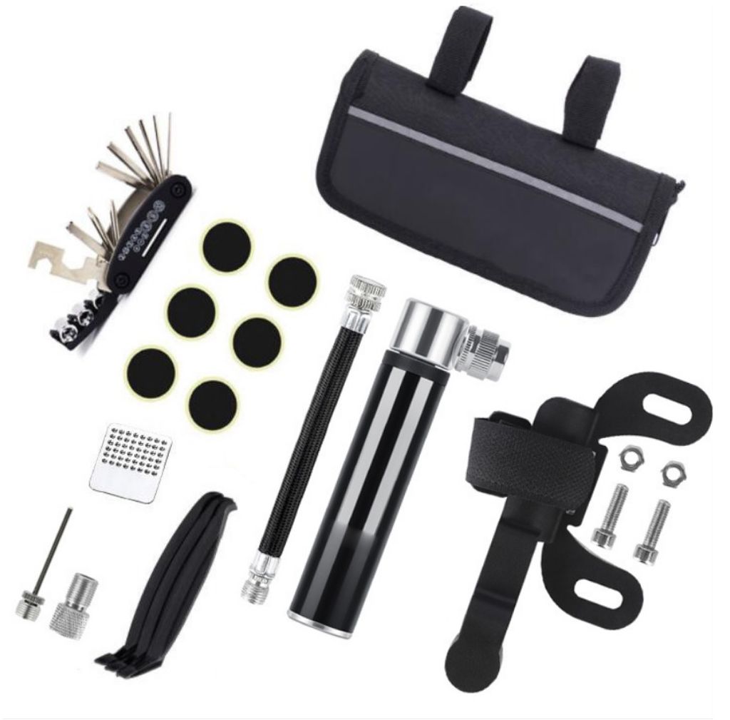 Fahrrad Reparatur Werkzeug Set Flickzeug MTB mit Mini Luftpumpe Fahrradtaschen 