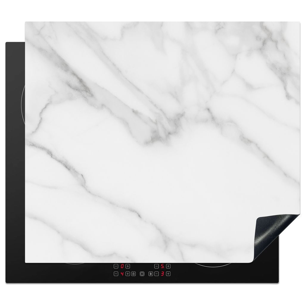 KitchenYeah Herdabdeckplatte Marmor - Strukturiert - Weiß - Grau - Stein - Marmoroptik , 58x51cm, Küche Deko, Glaskeramikkochfeld Herdabdeckung...