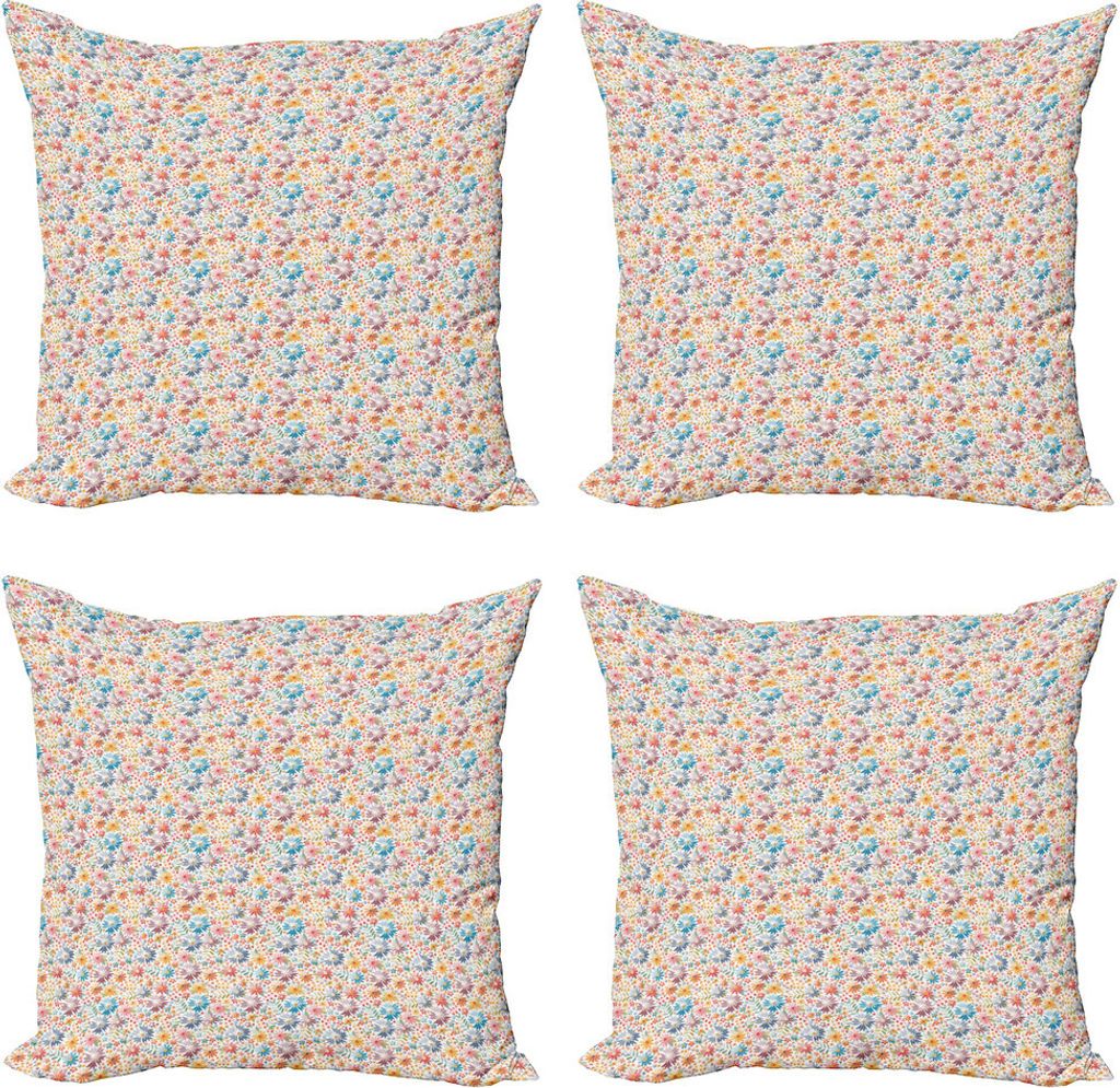 ABAKUHAUS Blumen Kissenbezug Set (4 Stück), Zick-Zack-Linien-Blumen-Kunst, Moderner Doppelseitiger Digitaldruck, 40 cm x 40 cm, Mehrfarbig