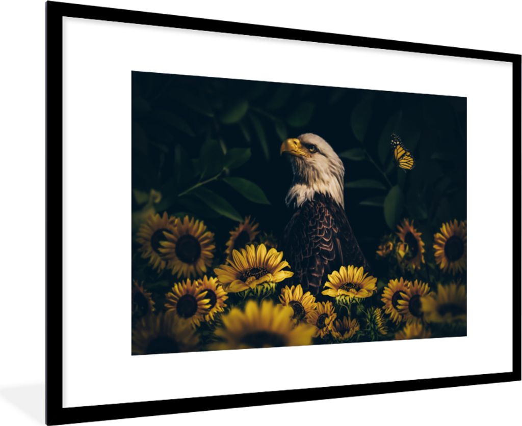 MuchoWow Gerahmtes Poster Adler - Gelb - Blumen - Botanisch 90x60 cm - Poster mit Schwarzem Bilderrahmen Wandposter Rahmen Foto Bilder - Wanddeko...