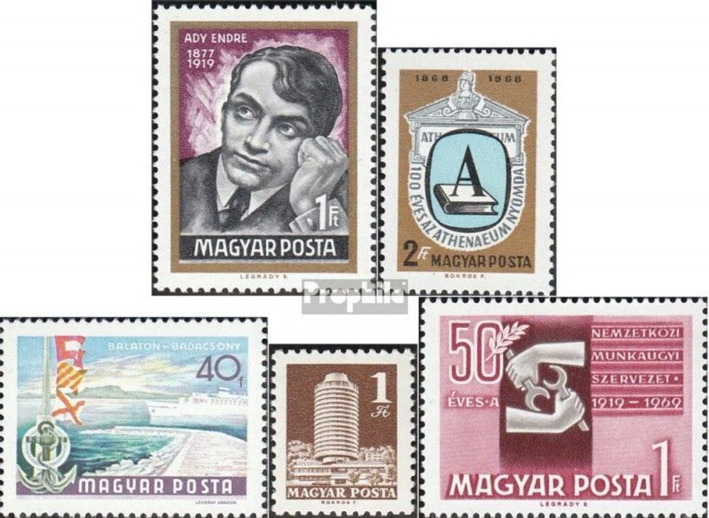 Briefmarken Ungarn 1969 Mi 2474A,2475A,2502A, 2503A,2505A postfrisch 50. Todestag von Endre Ady