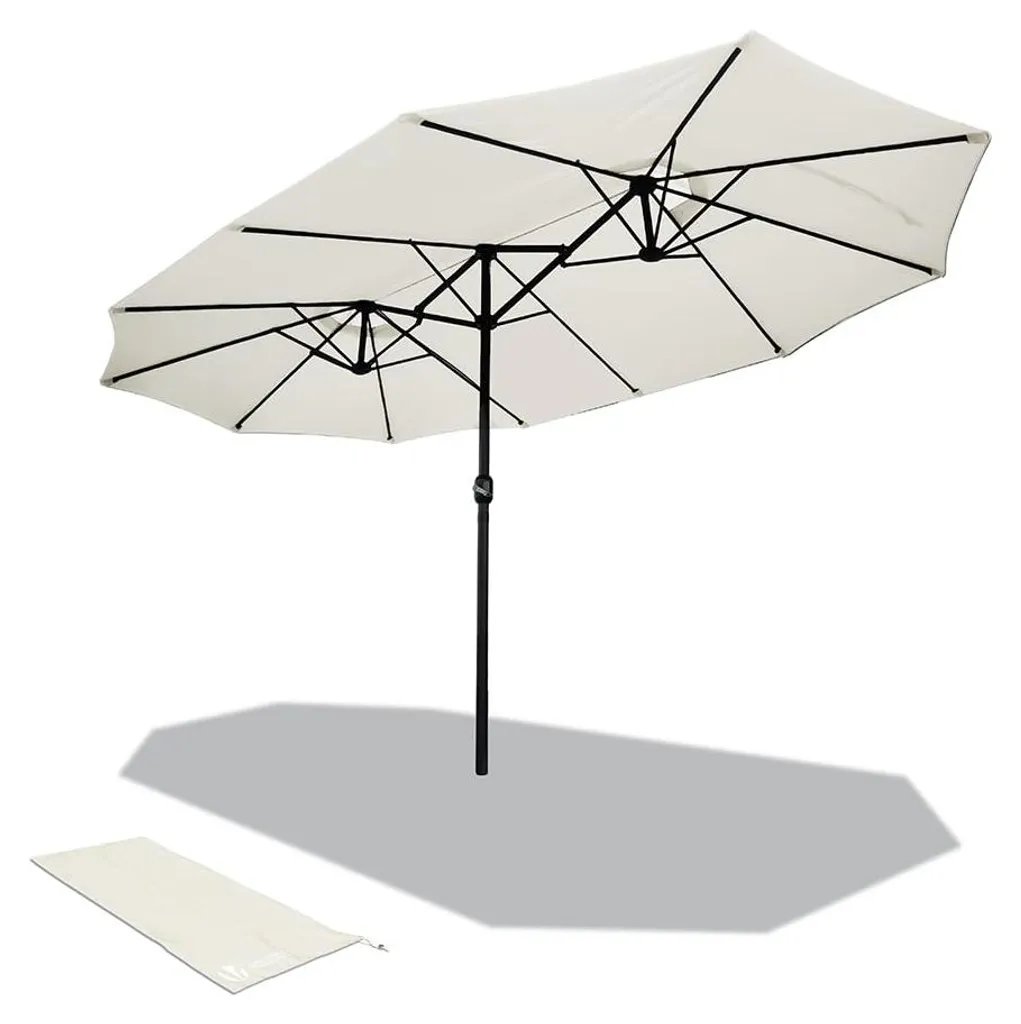 Grand parasol de marché rectangulaire beige 460x270 cm avec manivelle