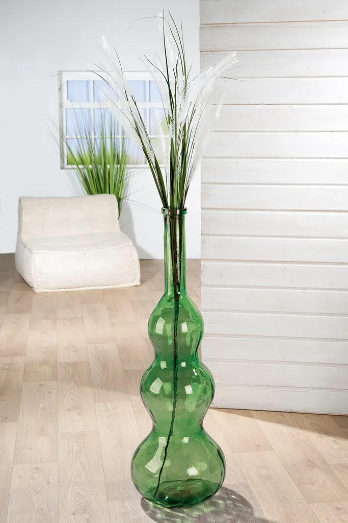 Grand Vase Décoratif de Sol 100cm en Verre Vert pour Salon et Entrée