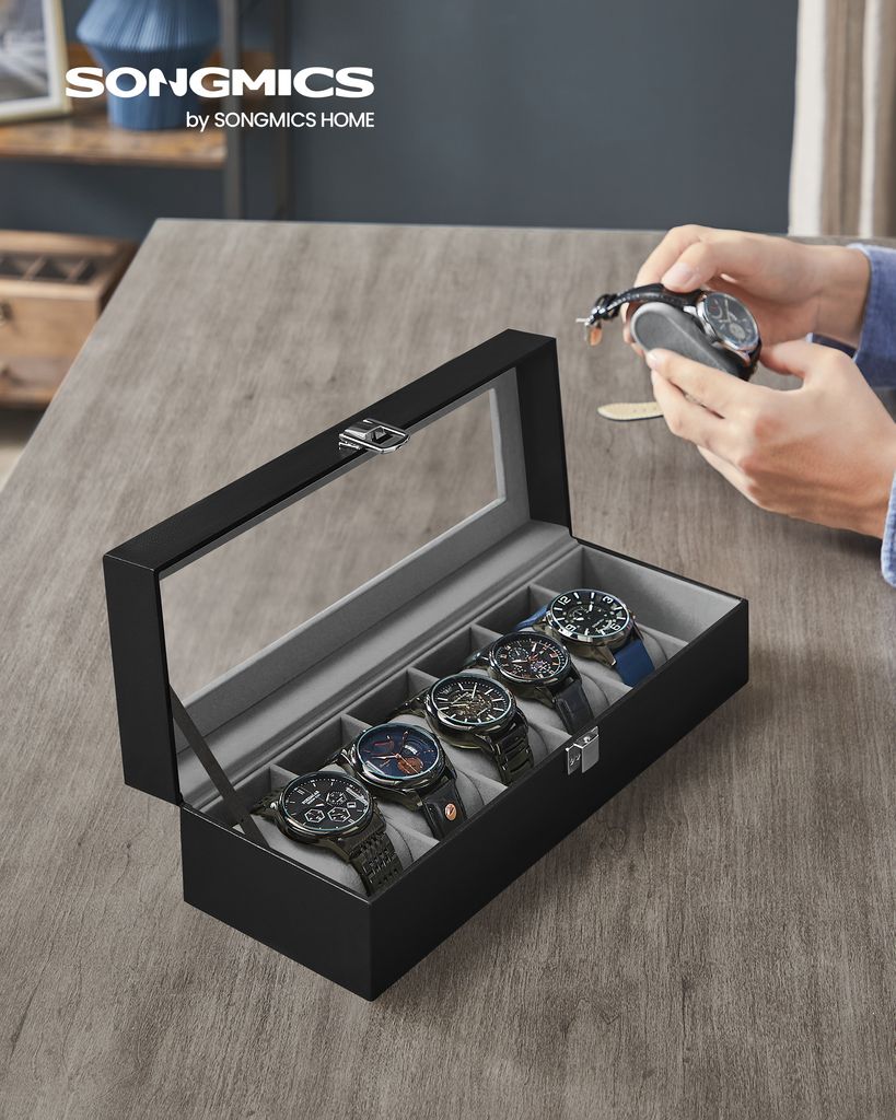 SONGMICS Box na hodinky pro 6 hodinek, pouzdro na hodinky Obrázek produktu 