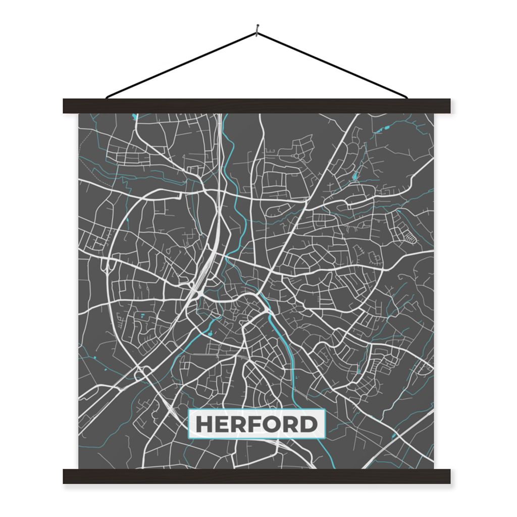 MuchoWow Textilposter Herford - Stadtplan - Blau - Karte - Deutschland 90x90 cm mit schwarzem Rahmen - Magnetisches