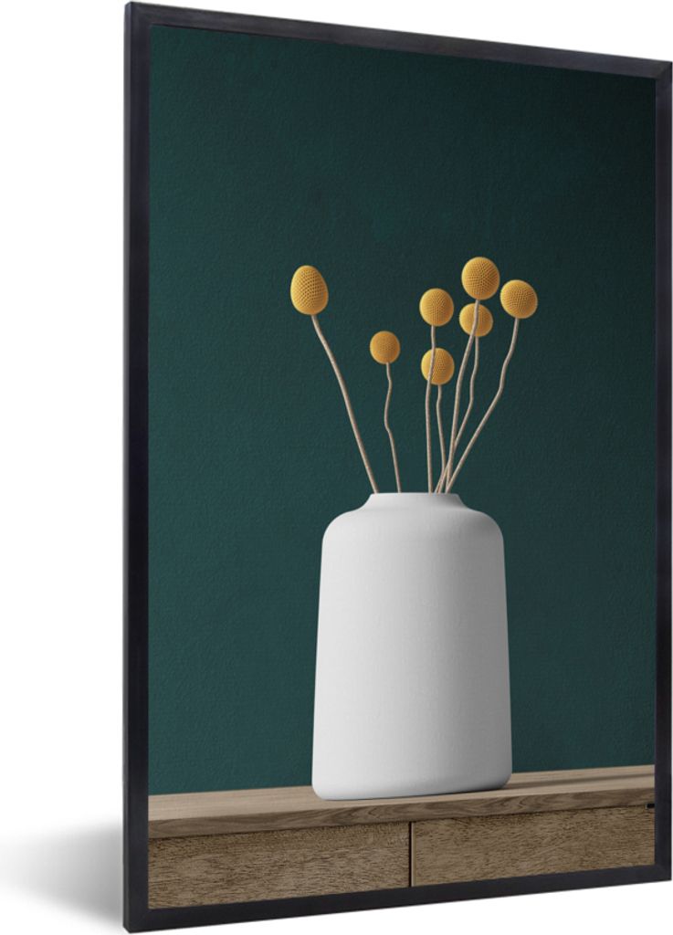 MuchoWow Gerahmtes Poster Blumen - Vase - Stilleben 60x90 cm - Poster mit Schwarzem Bilderrahmen Wandposter Rahmen Foto Bilder - Kunst