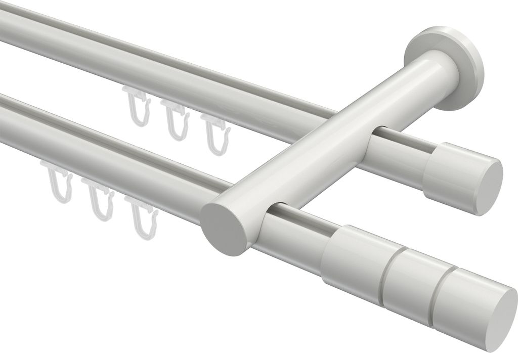 Interdeco Innenlaufstange / Gardinenstange mit Innenlauf Weiß, Typ Platon Elanto (Rillenzylinder), 20 mm Ø 2-läufig, 200 cm