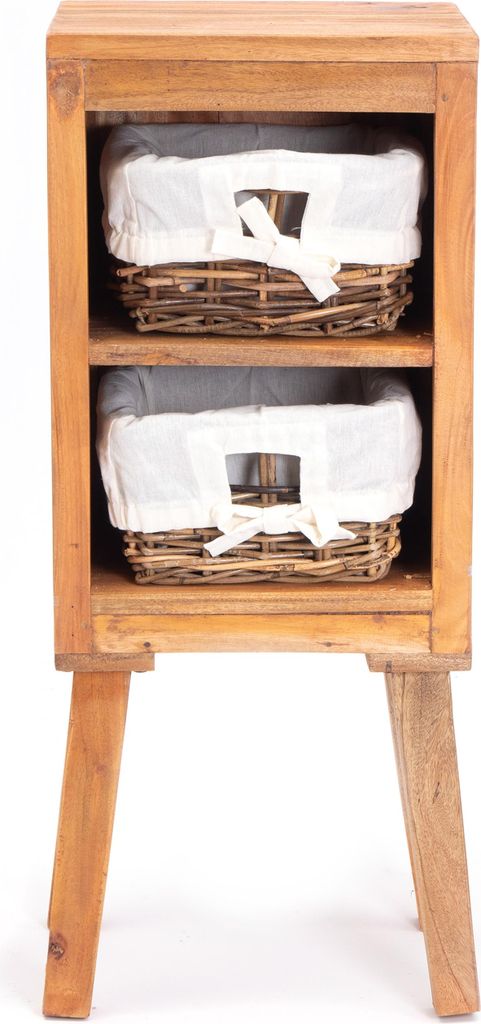 NACHTTISCH "WILLI" | Mahagoni Holz, 2 Rattan Körbe | Bad Kommode