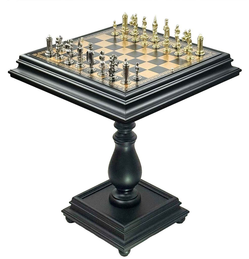 Exklusiver Italfama Schachtisch mit "Camelot Medio" 9 cm Metallfiguren & Damesteinen