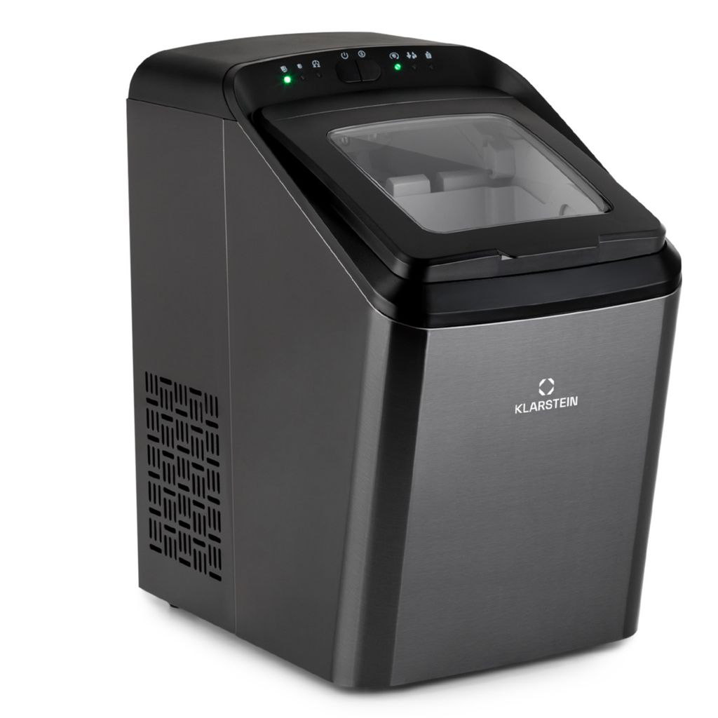A studio shot of a Klarstein ice maker on a white background.